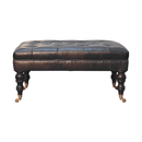 Buffalo Ash Black Leather Ottoman with Castor Legs Artisan