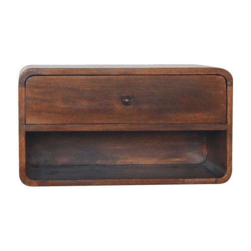 Large Chestnut Curve Floating Bedside Nightstand Artisan