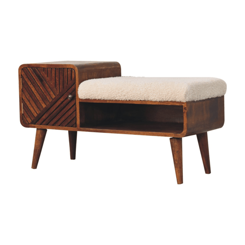 Boucle Carved Chestnut Telephone Table Bench Artisan