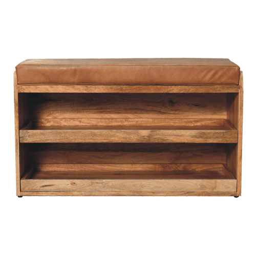 Buffalo Hide Oak-ish Shoe Storage Bench Artisan