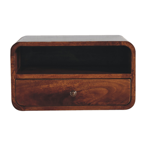 Large Chestnut Curve Upper Slot Floating Bedside Nightstand Artisan