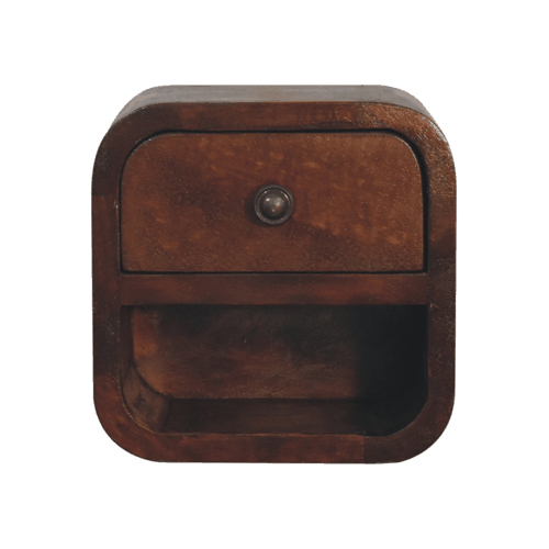 Extra Mini Curved Chestnut Bedside Nightstand with Open Slot Artisan