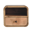 Extra Mini Wall Mounted Curved Oak-ish Bedside Nightstand with Open Slot Artisan