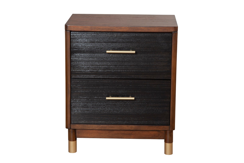 Amber Two Tone Dark Walnut & Black 2 Drawer Nightstand