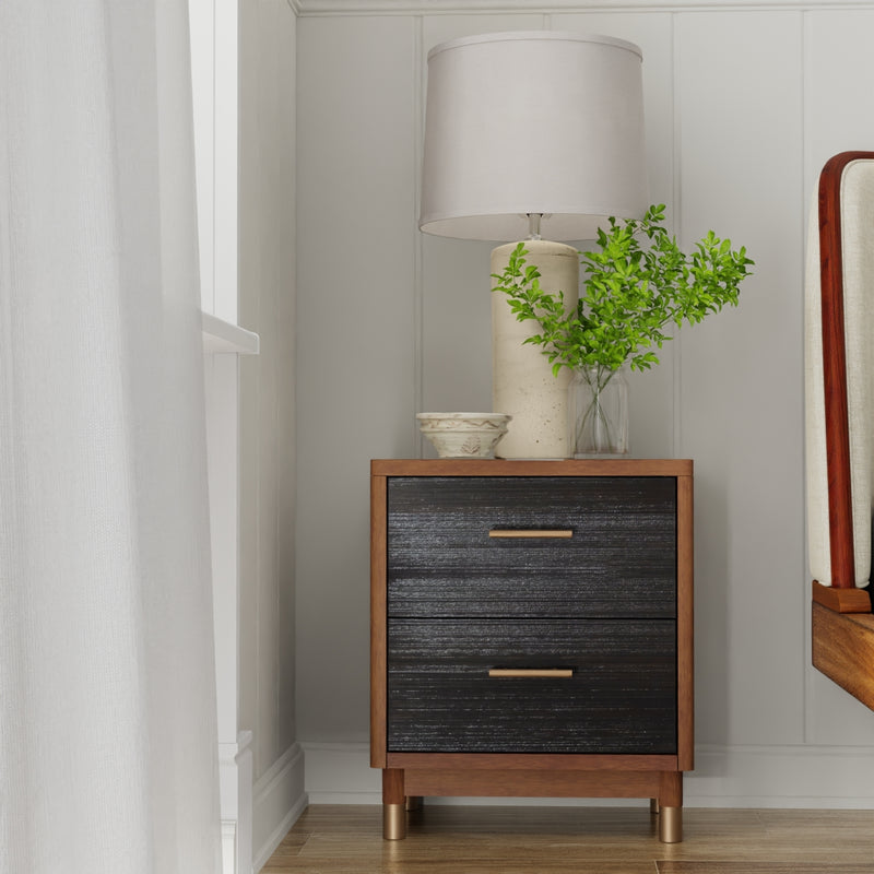 Amber Two Tone Dark Walnut & Black 2 Drawer Nightstand