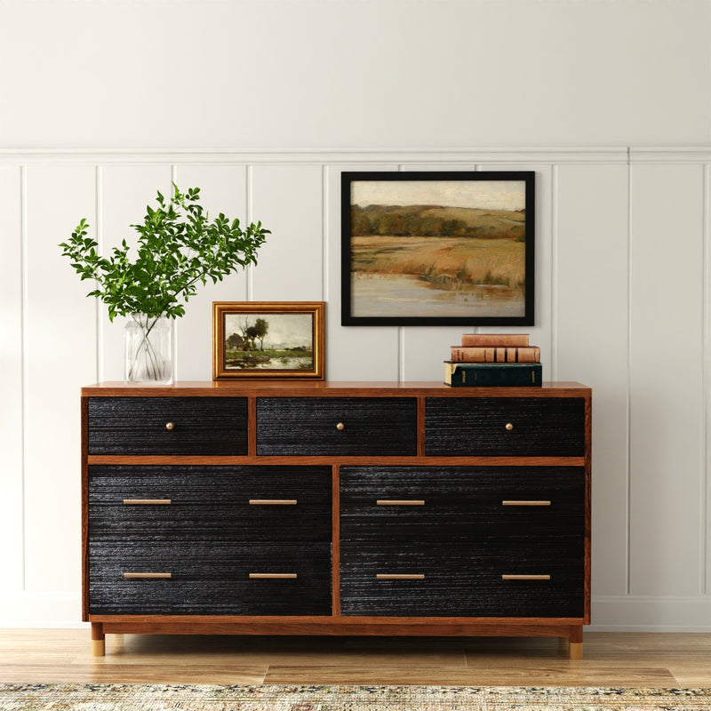 Amber Two Tone Dark Walnut & Black 7 Drawer Dresser