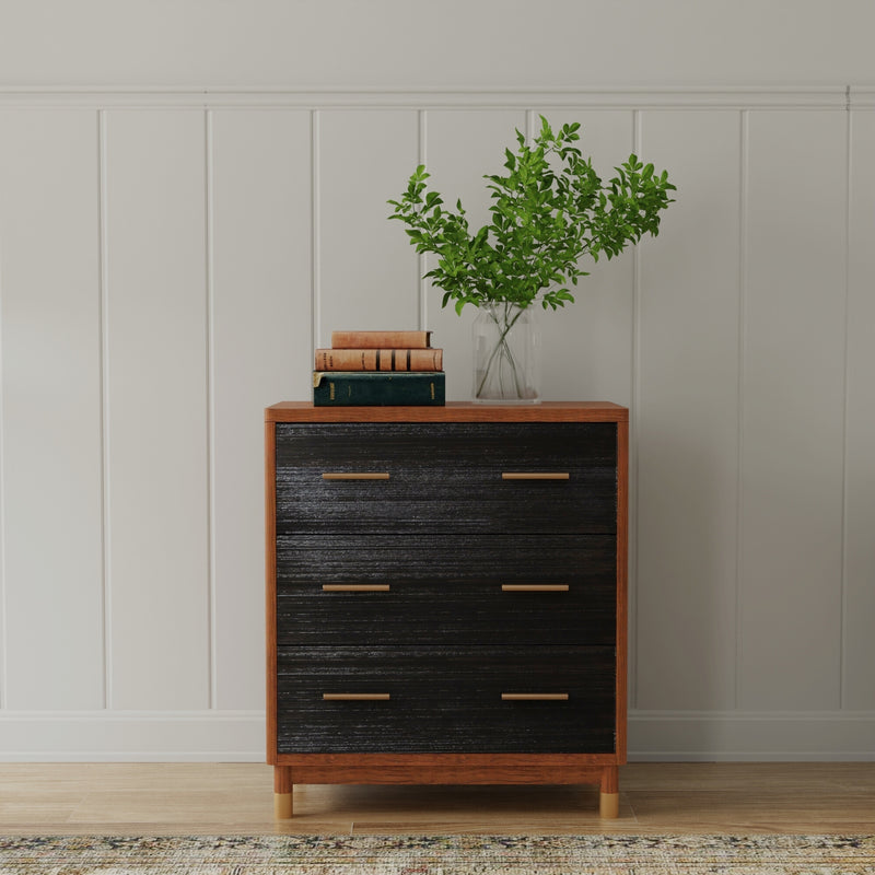 Amber Two Tone Dark Walnut & Black 3 Drawer Chest