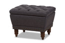 Riona Dark Gray Fabric, Walnut Wood Finished Button-Tufted Storage Ottoman Baxton