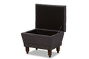 Riona Dark Gray Fabric, Walnut Wood Finished Button-Tufted Storage Ottoman Baxton