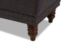 Riona Dark Gray Fabric, Walnut Wood Finished Button-Tufted Storage Ottoman Baxton