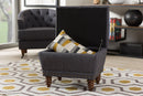 Riona Dark Gray Fabric, Walnut Wood Finished Button-Tufted Storage Ottoman Baxton