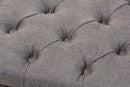 Riona Light Gray Fabric, Walnut Wood Finished Button-Tufted Storage Ottoman Baxton