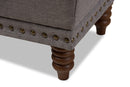Riona Light Gray Fabric, Walnut Wood Finished Button-Tufted Storage Ottoman Baxton