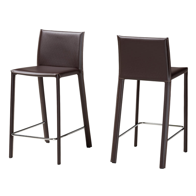 Trine Brown Leather 2-Piece Counter Height Stool Set