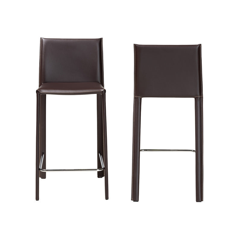 Trine Brown Leather 2-Piece Counter Height Stool Set