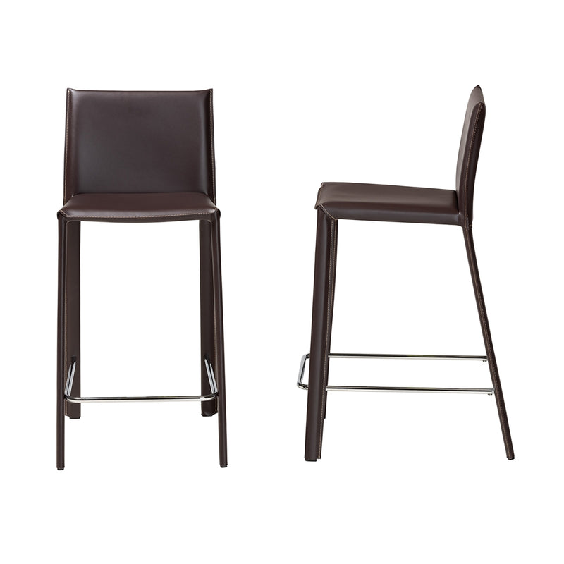 Trine Brown Leather 2-Piece Counter Height Stool Set