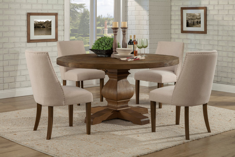 Charleston Round Solid Pine Dining Table, Walnut