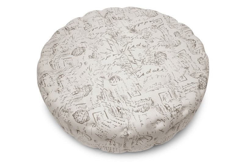 Sovanna Beige Script Print Modern Tufted Ottoman Baxton
