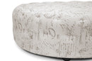 Sovanna Beige Script Print Modern Tufted Ottoman Baxton