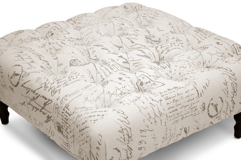 Delaire Beige Script Print Modern Tufted Ottoman Baxton