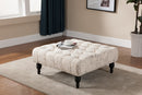 Delaire Beige Script Print Modern Tufted Ottoman Baxton