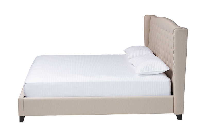 Cornelie Light Beige Linen Modern Platform Bed –King Size