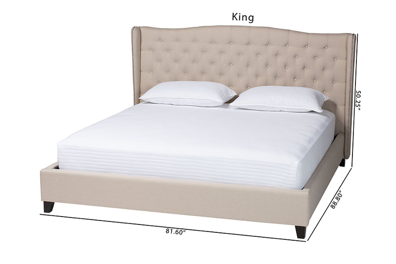 Cornelie Light Beige Linen Modern Platform Bed –King Size