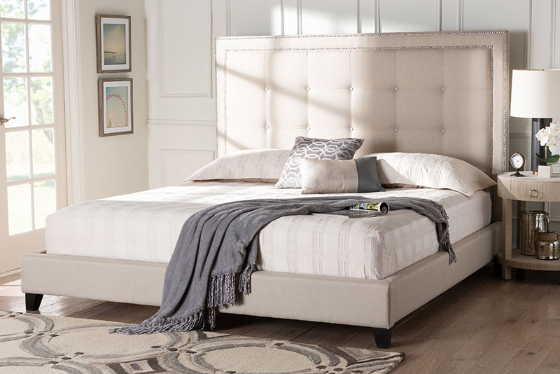 Doreen Light Beige Platform Bed- King Size