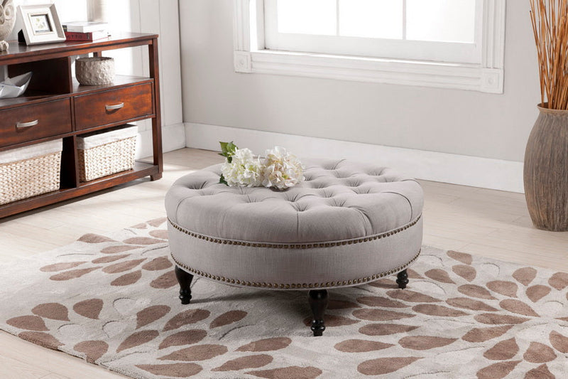 Jeane Beige Linen Modern Tufted Ottoman Baxton