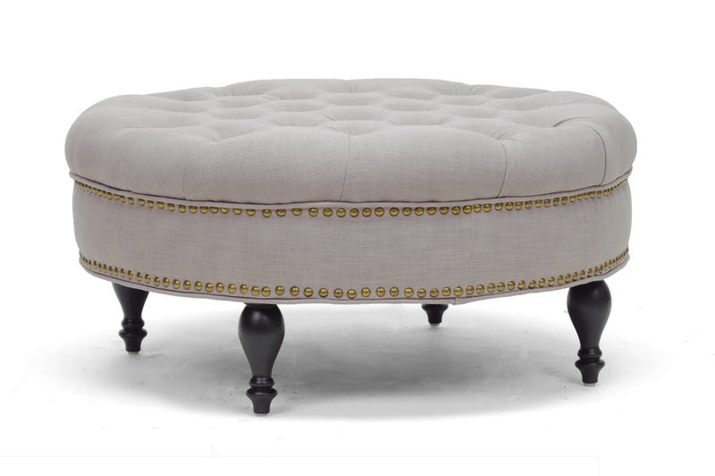 Jeane Beige Linen Modern Tufted Ottoman Baxton