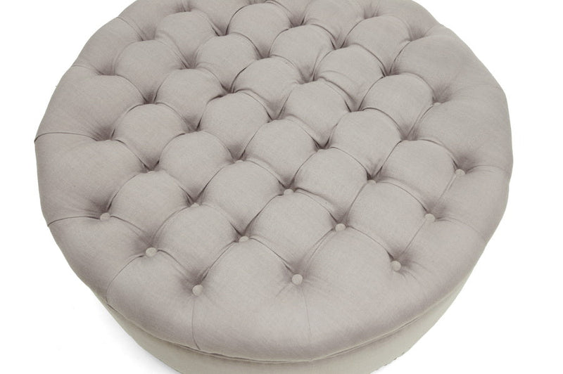 Neah Beige Linen Modern Tufted Ottoman Baxton