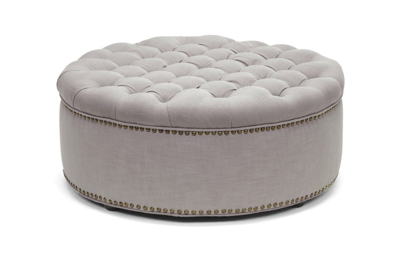 Neah Beige Linen Modern Tufted Ottoman Baxton