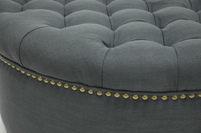Neah Gray Linen Modern Tufted Ottoman Baxton