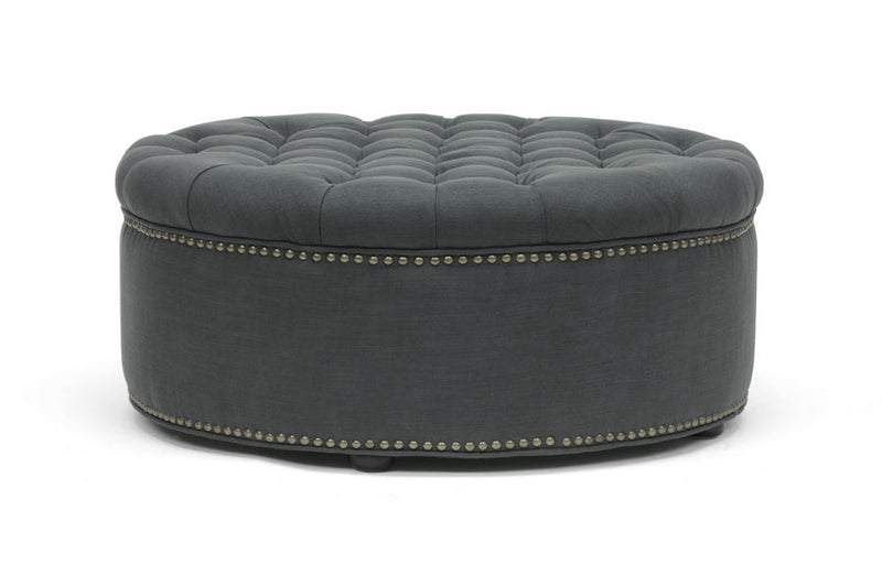 Neah Gray Linen Modern Tufted Ottoman Baxton