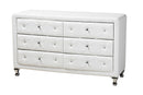 Naylor White Faux Leather Upholstered Dresser, 6-Drawers Baxton
