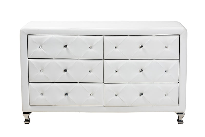 Naylor White Faux Leather Upholstered Dresser, 6-Drawers