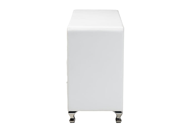 Naylor White Faux Leather Upholstered Dresser, 6-Drawers Baxton
