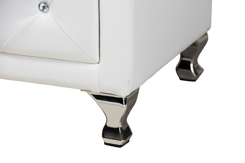 Naylor White Faux Leather Upholstered Dresser, 6-Drawers Baxton