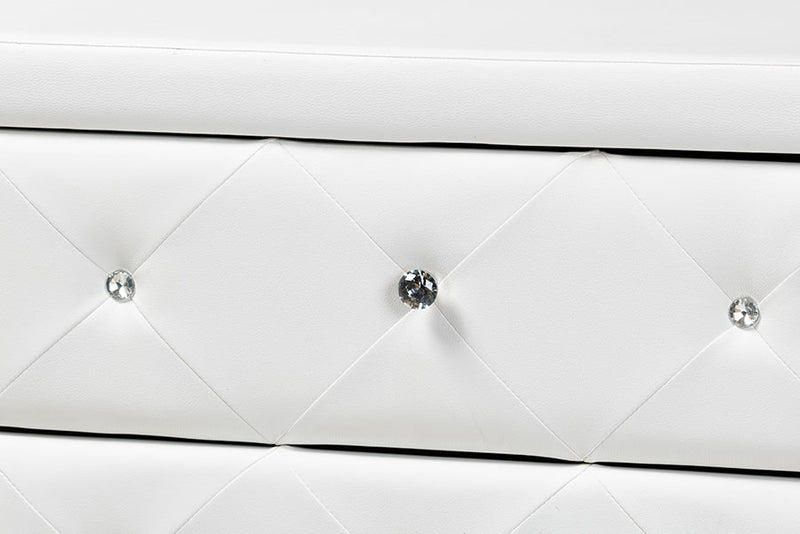Naylor White Faux Leather Upholstered Dresser, 6-Drawers Baxton