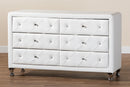 Naylor White Faux Leather Upholstered Dresser, 6-Drawers Baxton
