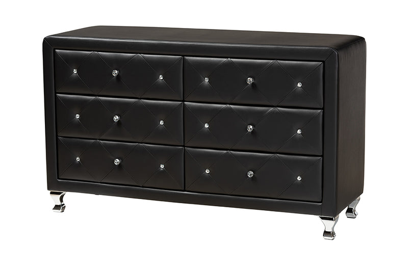 Naylor Black Faux Leather Upholstered Dresser, 6-Drawers