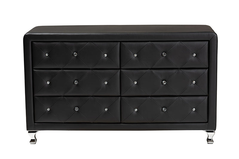 Naylor Black Faux Leather Upholstered Dresser, 6-Drawers Baxton
