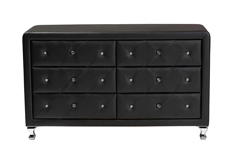 Naylor Black Faux Leather Upholstered Dresser, 6-Drawers