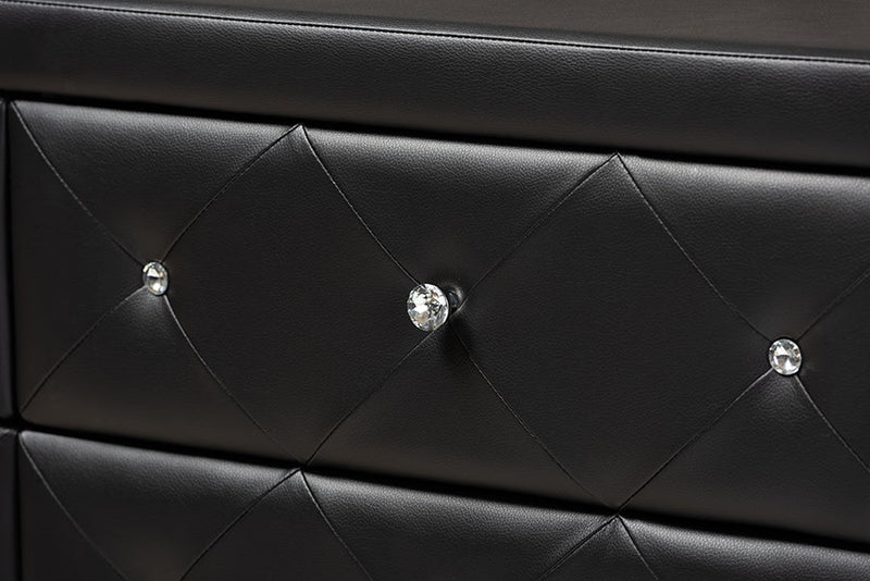 Naylor Black Faux Leather Upholstered Dresser, 6-Drawers Baxton