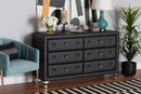 Naylor Black Faux Leather Upholstered Dresser, 6-Drawers Baxton