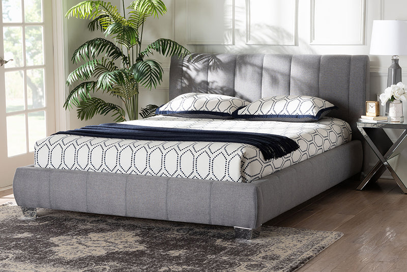 Minette Contemporary Gray Fabric Queen Size Bed