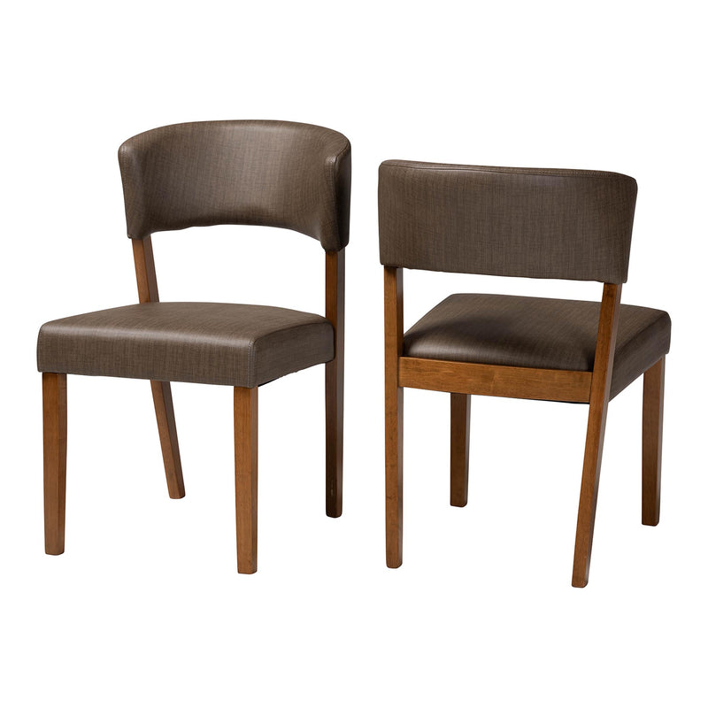 Chandelle Mid-Century Dark Walnut Wood Gray Faux Leather Dining Chairs (Set of 2)