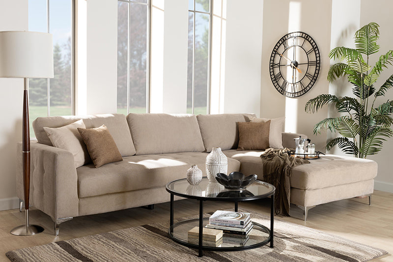 Legrand Contemporary Light Beige Microfiber Right Facing Sectional Sofa