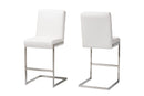 Katya White Faux Leather Upholstered Stainless Steel Barstool (Set of 2) Baxton