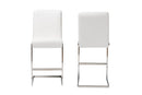 Katya White Faux Leather Upholstered Stainless Steel Barstool (Set of 2) Baxton